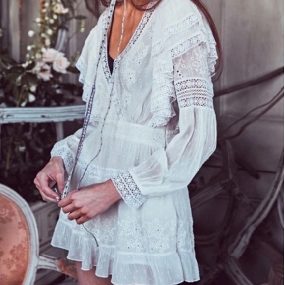 LoveShackFancy Simonna Floral Ruffle Lace Mini Dress - Picture 1 of 12